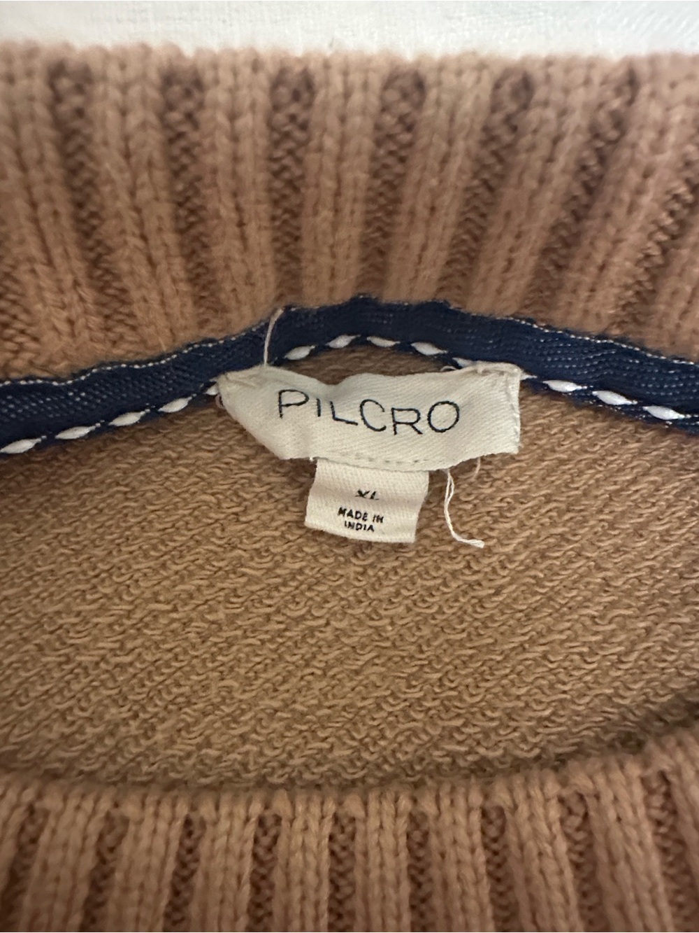 Pilcro Camel Pullover with Patterned Cable Knit and Patchwork Sleeves, XL - Picture 5 of 6